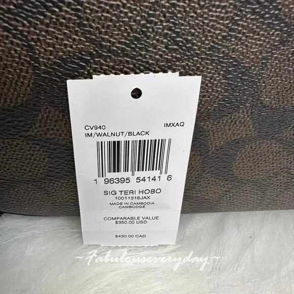 Coach Teri Hobo Bag Crossbody In Signature Canvas/Gold/Walnut/Black CV940 NWT - Picture 6 of 11